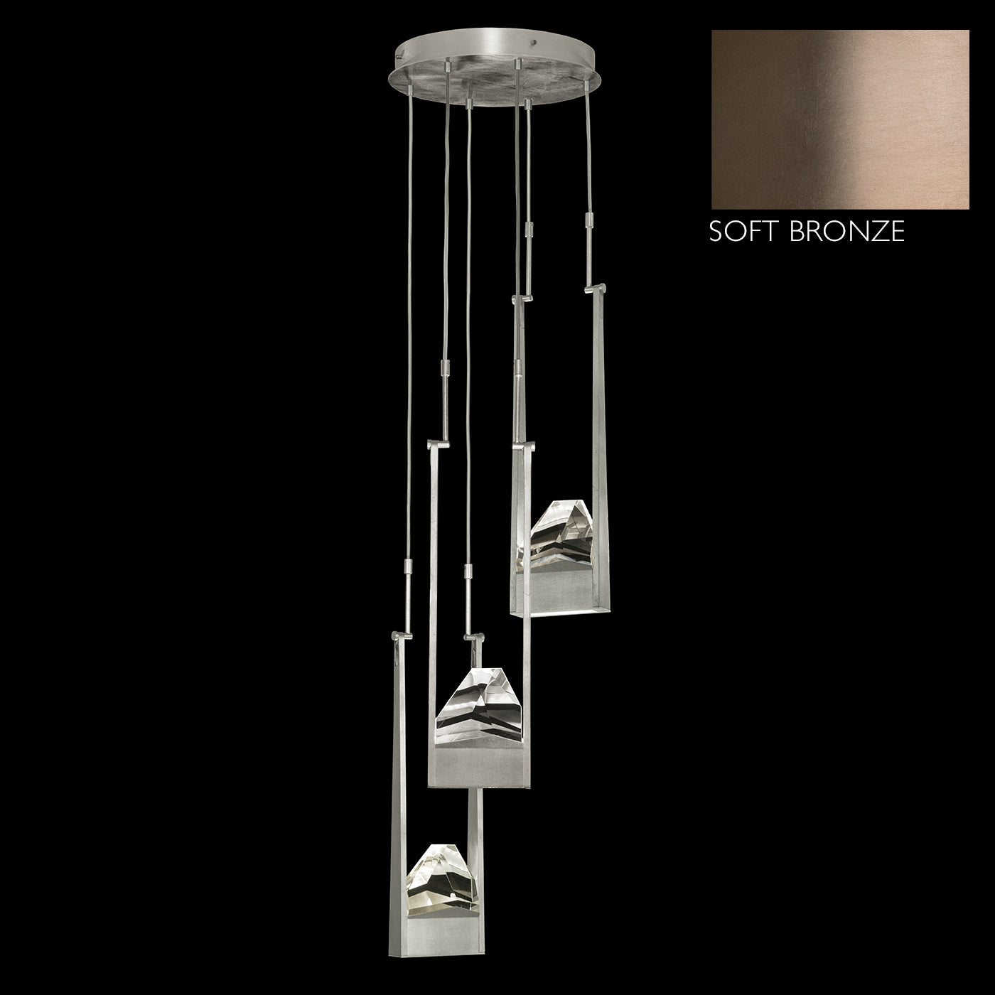 16-Inch Triple-Drop Crystal LED Pendant / Bronze