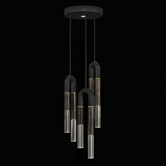 16-Inch Triple-Drop Glass Pendant / Black / Brass / Charcoal