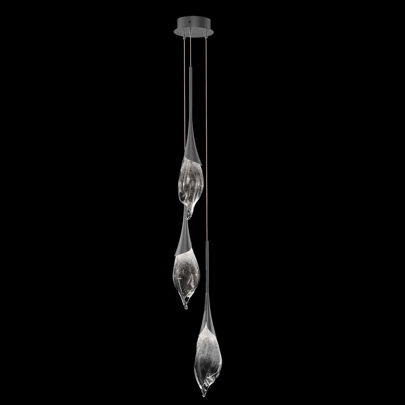 9.5-Inch Hand-Pulled Glass Pendant / Midnight Steel