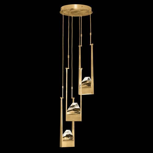 16-Inch Triple-Drop Crystal LED Pendant / Gold