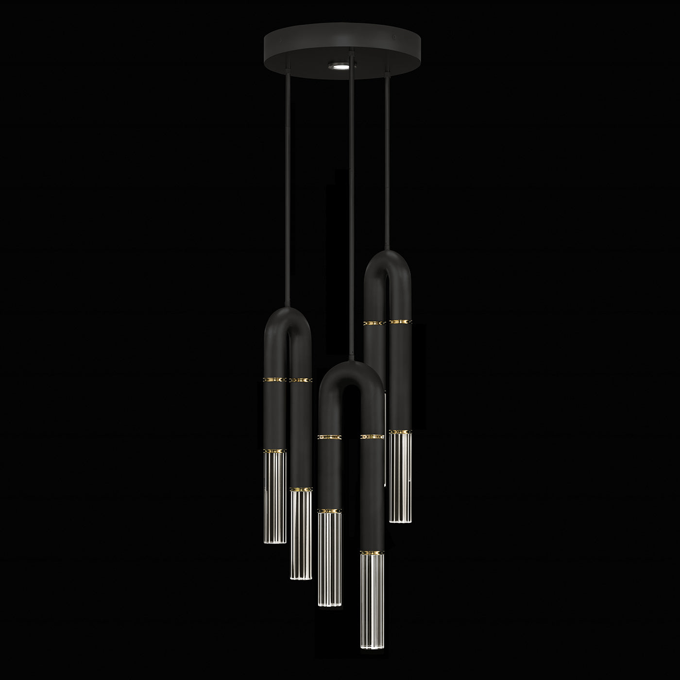 16-Inch Triple-Drop Glass Pendant / Black / Brass / No Parchment