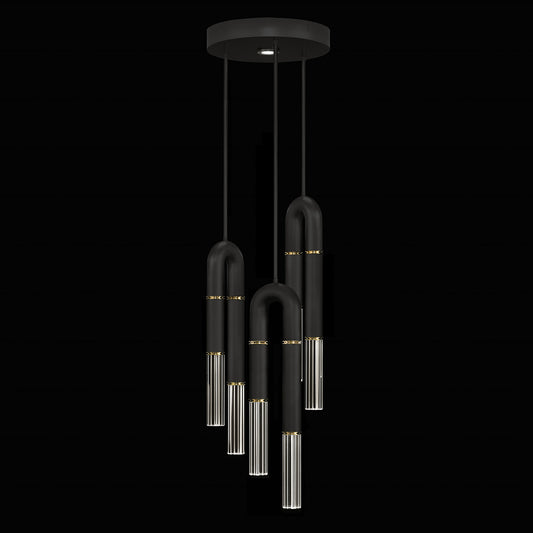 16-Inch Triple-Drop Glass Pendant / Black / Brass / No Parchment