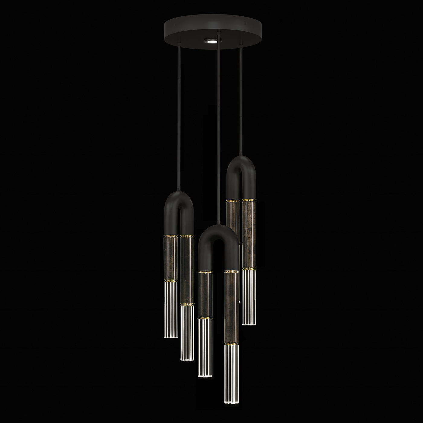 16-Inch Triple-Drop Glass Pendant / Black / Brass / Charcoal