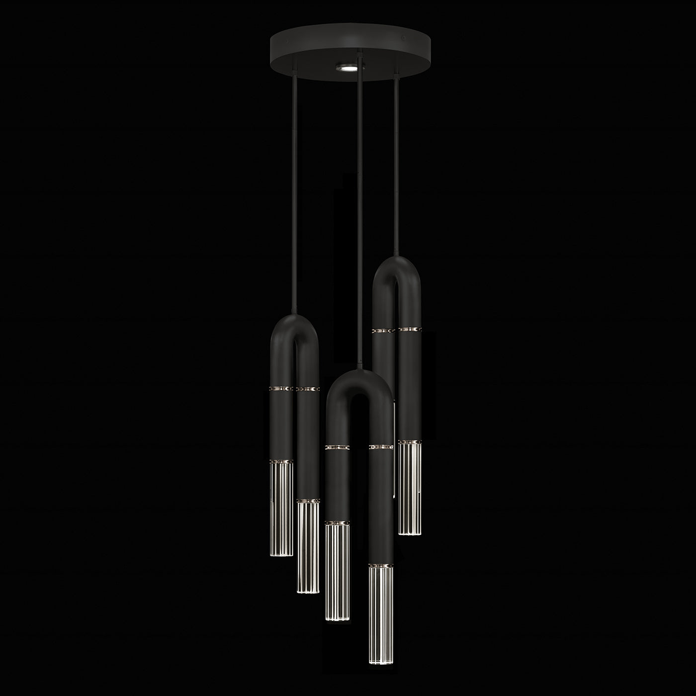 16-Inch Triple-Drop Glass Pendant / Black / Nickel / No Parchment