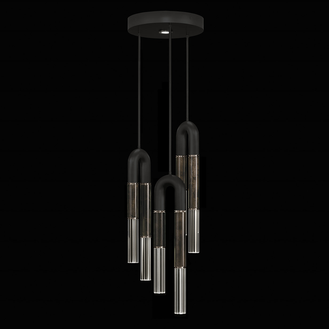 16-Inch Triple-Drop Glass Pendant / Black / Nickel / Charcoal