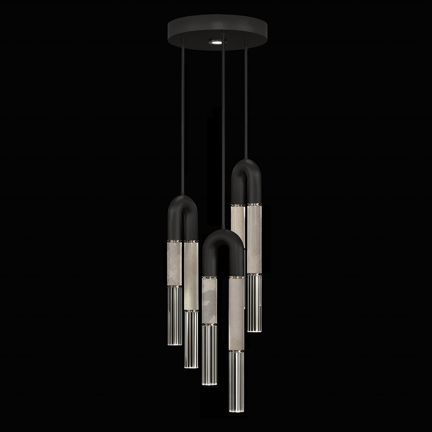 16-Inch Triple-Drop Glass Pendant / Black / Nickel / Smoke