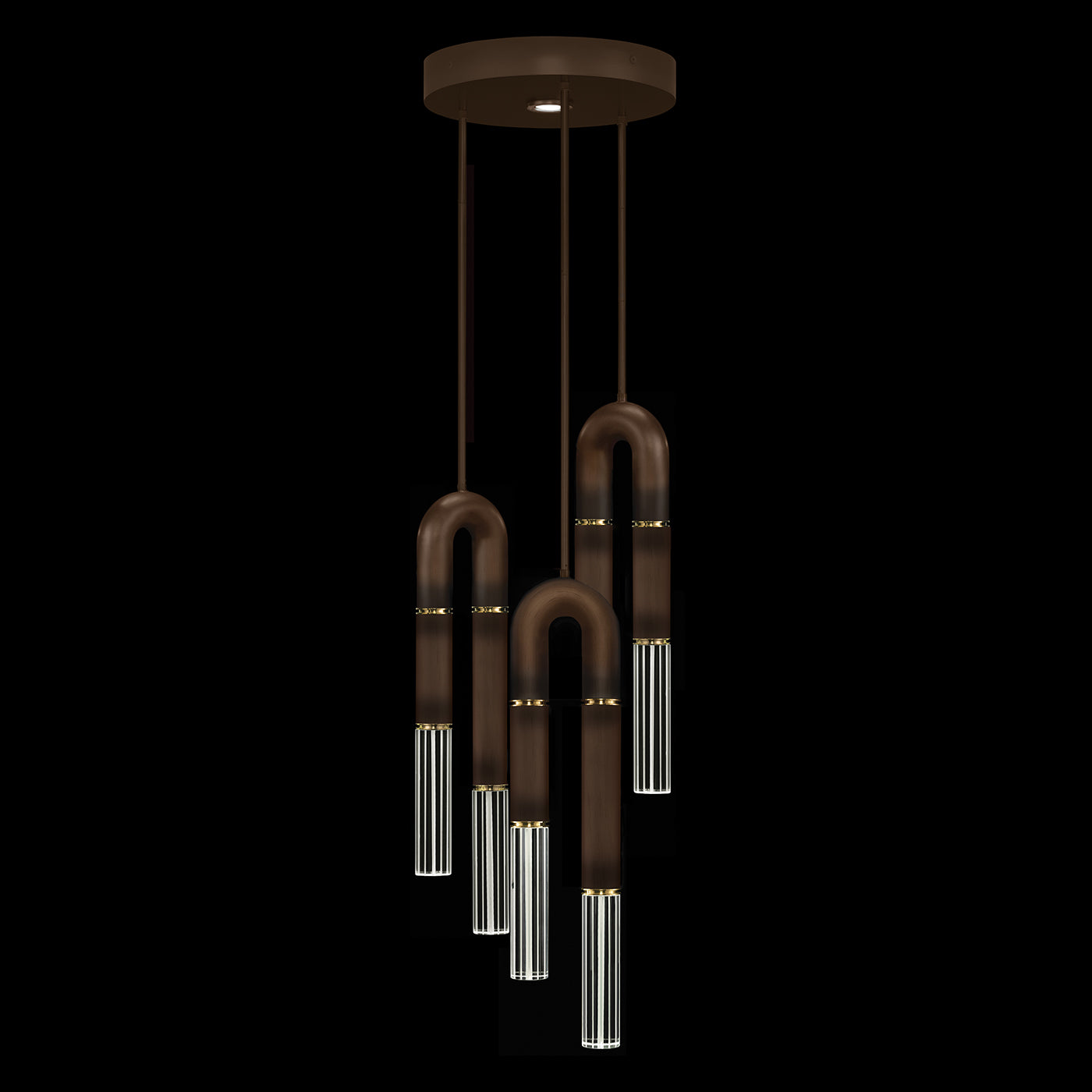 16-Inch Triple-Drop Glass Pendant / Bronze / Brass / No Parchment