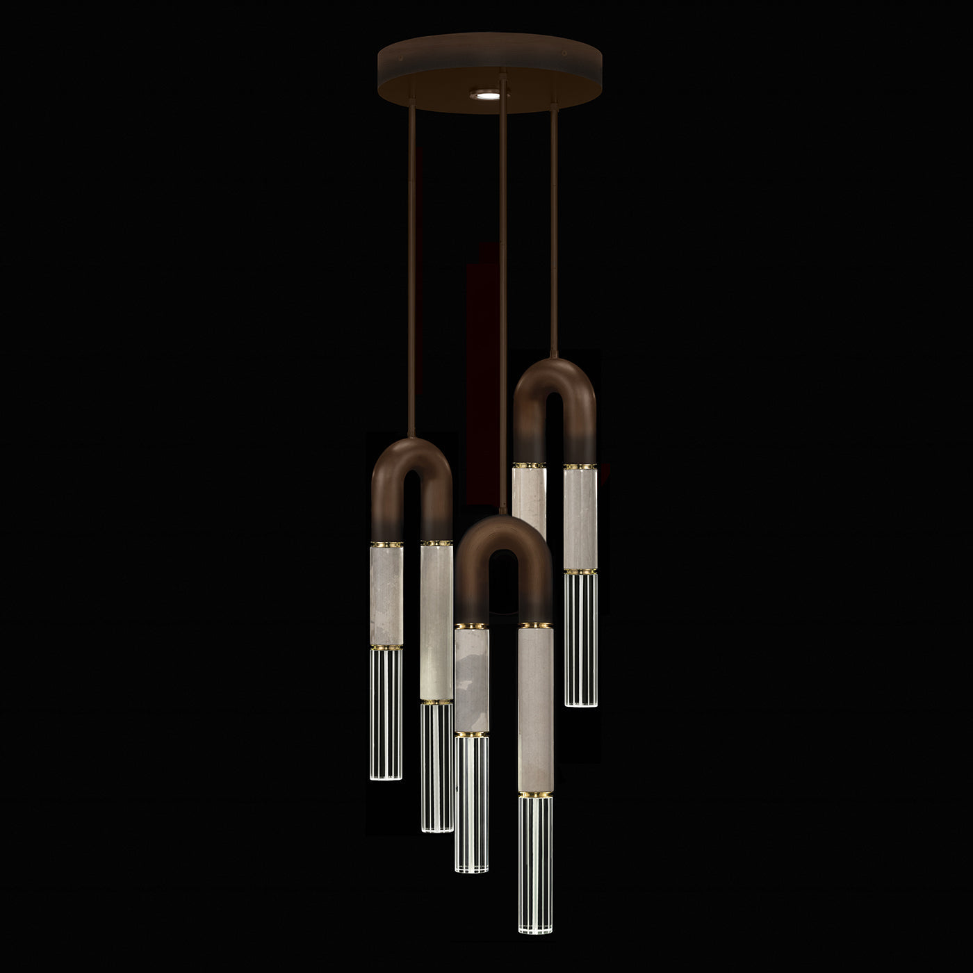 16-Inch Triple-Drop Glass Pendant / Bronze / Brass / Smoke
