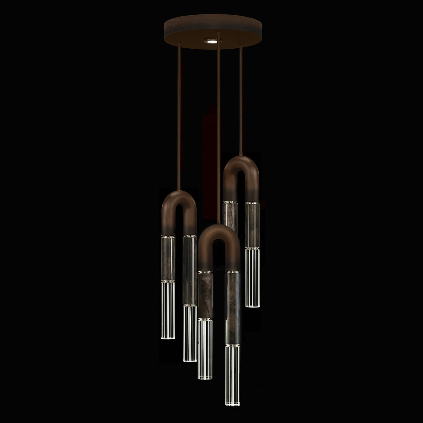 16-Inch Triple-Drop Glass Pendant / Bronze / Nickel / Charcoal
