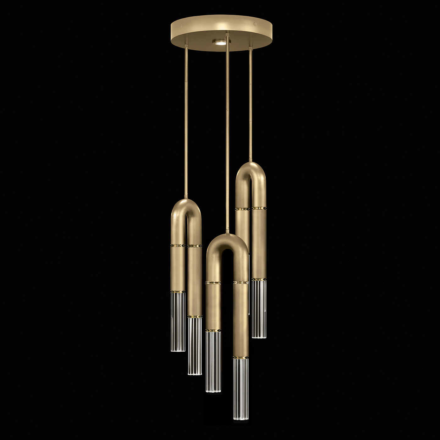 16-Inch Triple-Drop Glass Pendant / Gold Leaf / Brass / No Parchment
