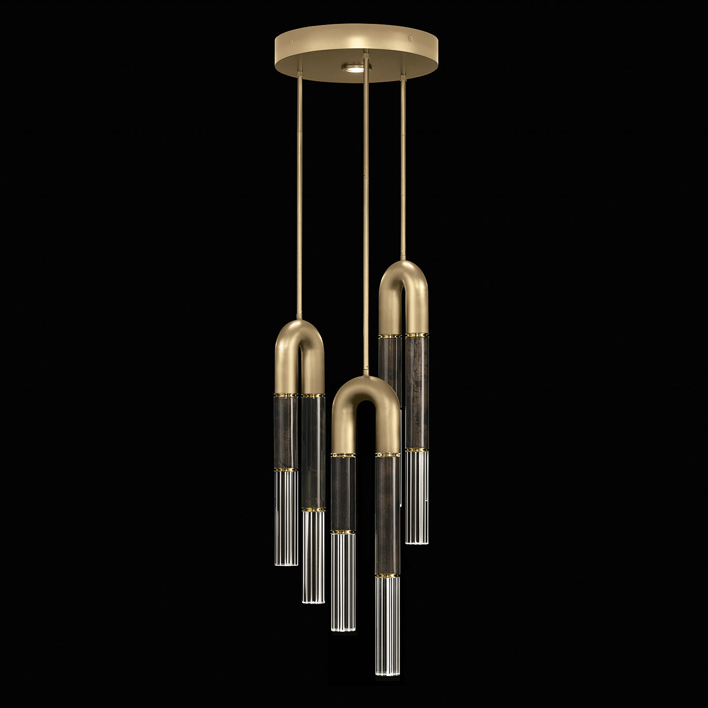 16-Inch Triple-Drop Glass Pendant / Gold Leaf / Brass / Charcoal