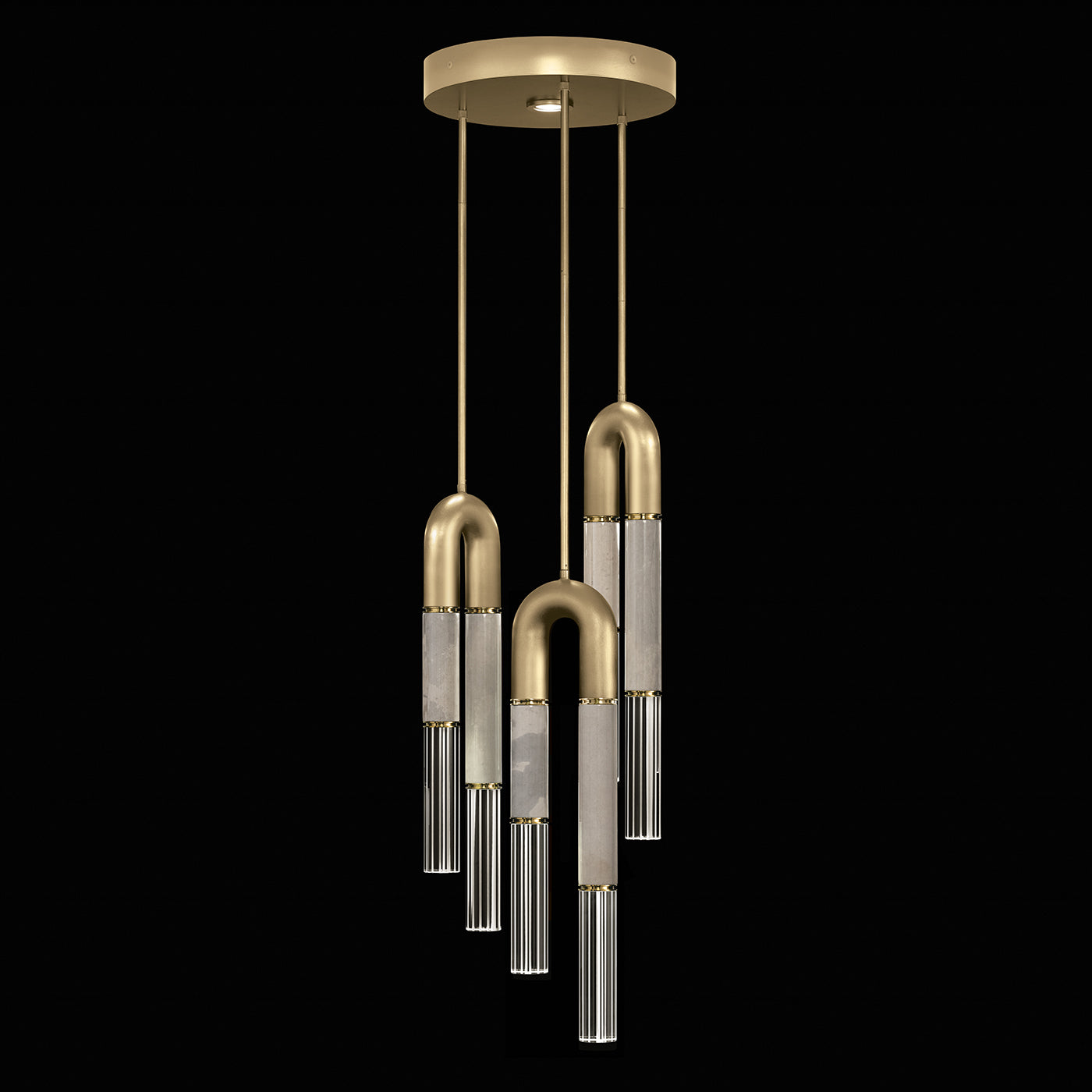 16-Inch Triple-Drop Glass Pendant / Gold Leaf / Brass / Smoke