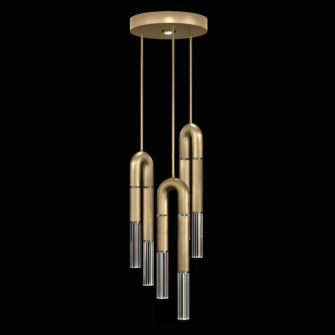 16-Inch Triple-Drop Glass Pendant / Gold Leaf / Nickel / No Parchment
