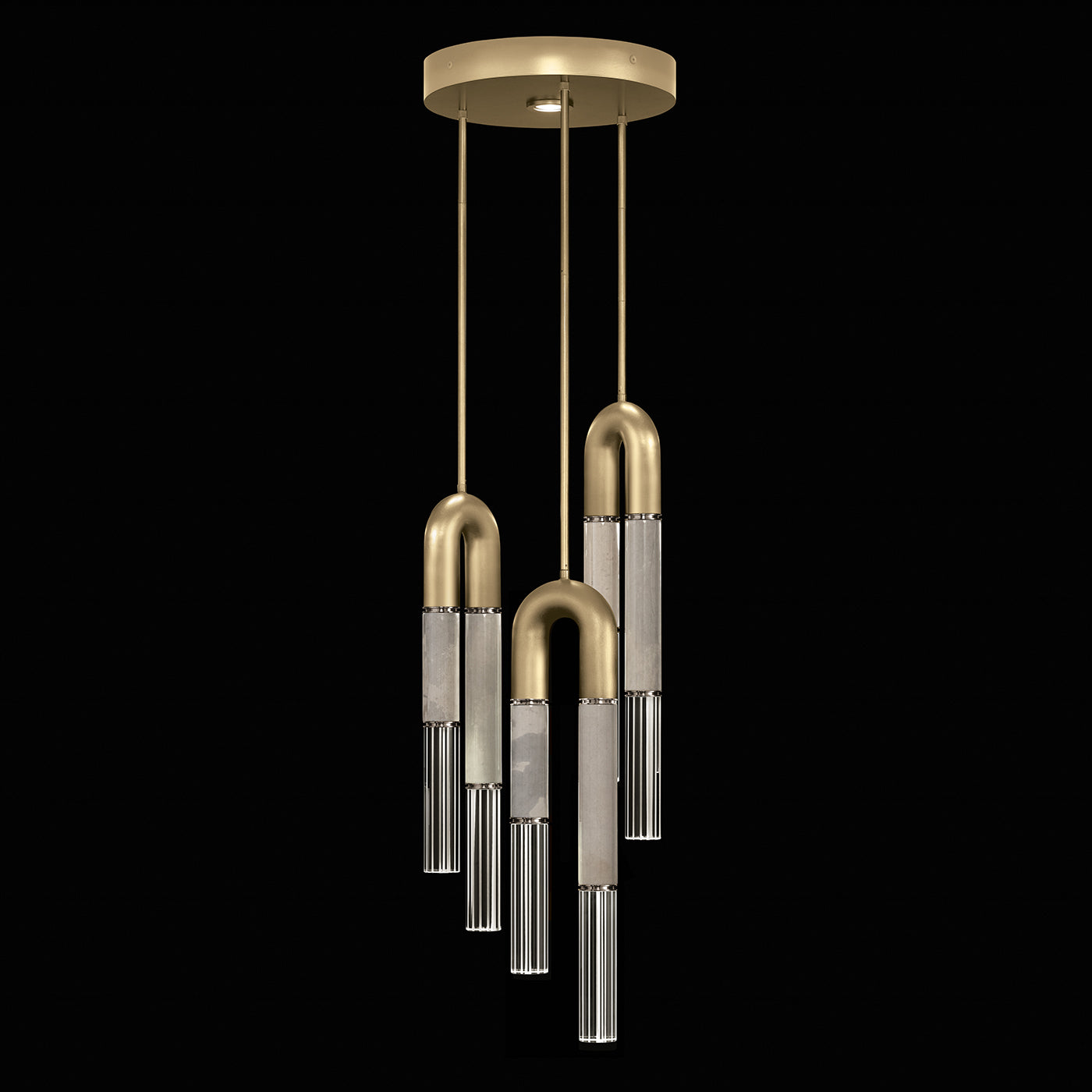 16-Inch Triple-Drop Glass Pendant / Gold Leaf / Nickel / Smoke
