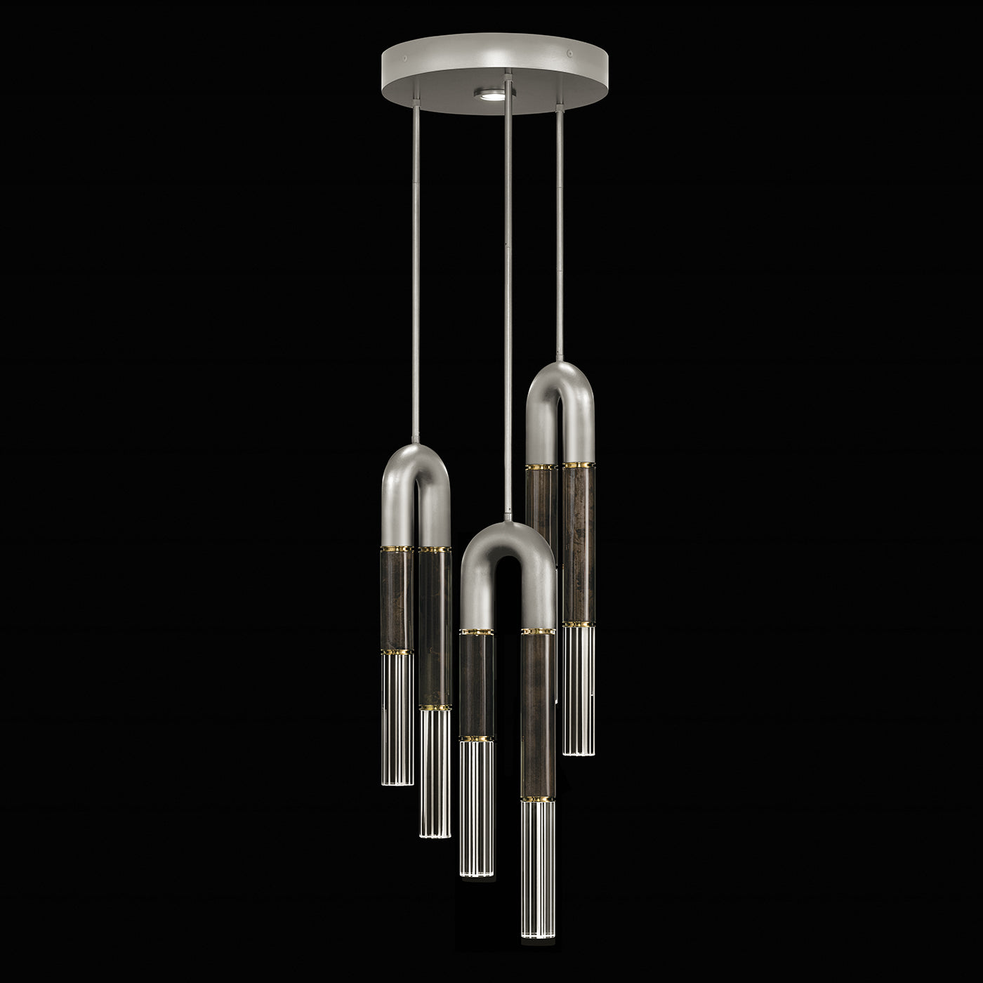 16-Inch Triple-Drop Glass Pendant / Silver Leaf / Brass / Charcoal