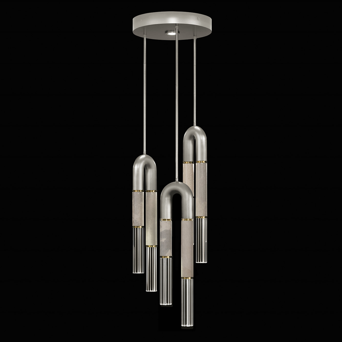 16-Inch Triple-Drop Glass Pendant / Silver Leaf / Brass / Smoke