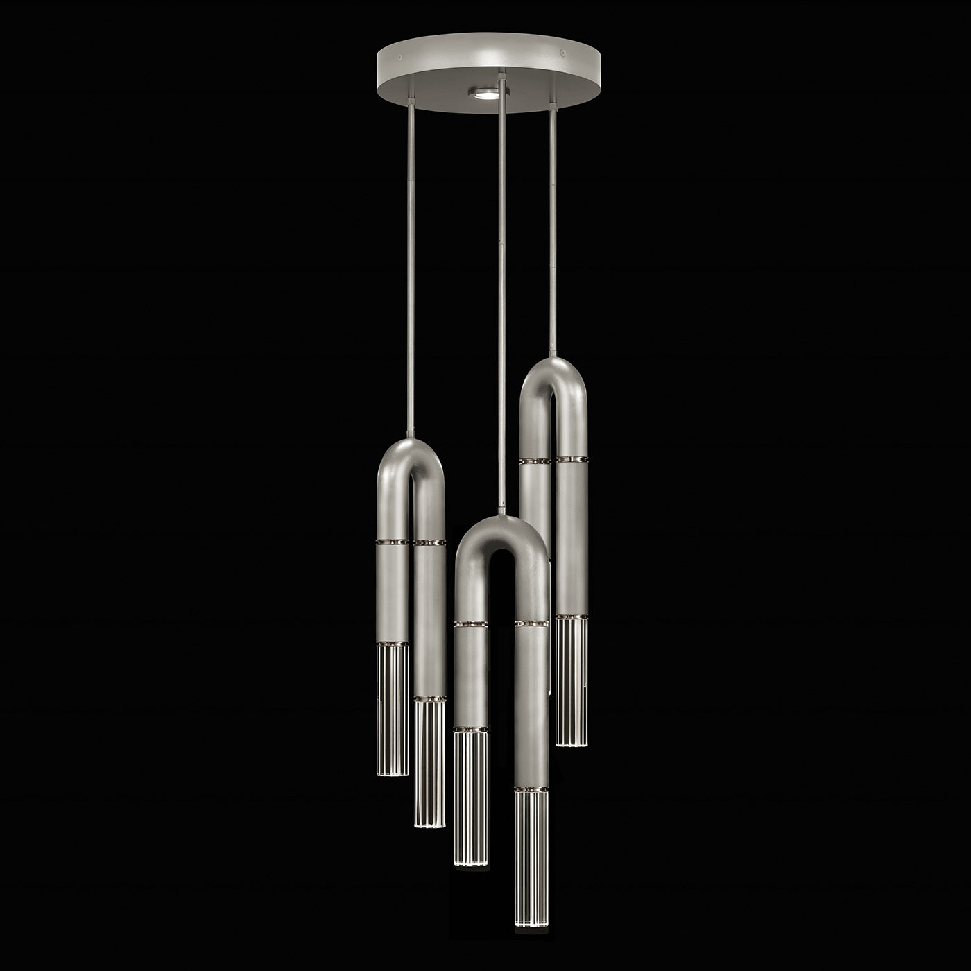 16-Inch Triple-Drop Glass Pendant / Silver Leaf / Nickel / No Parchment