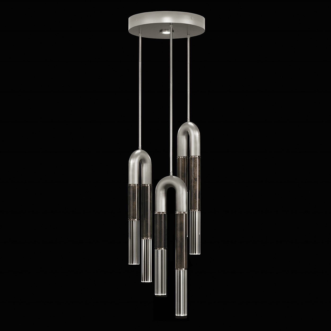16-Inch Triple-Drop Glass Pendant / Silver Leaf / Nickel / Charcoal
