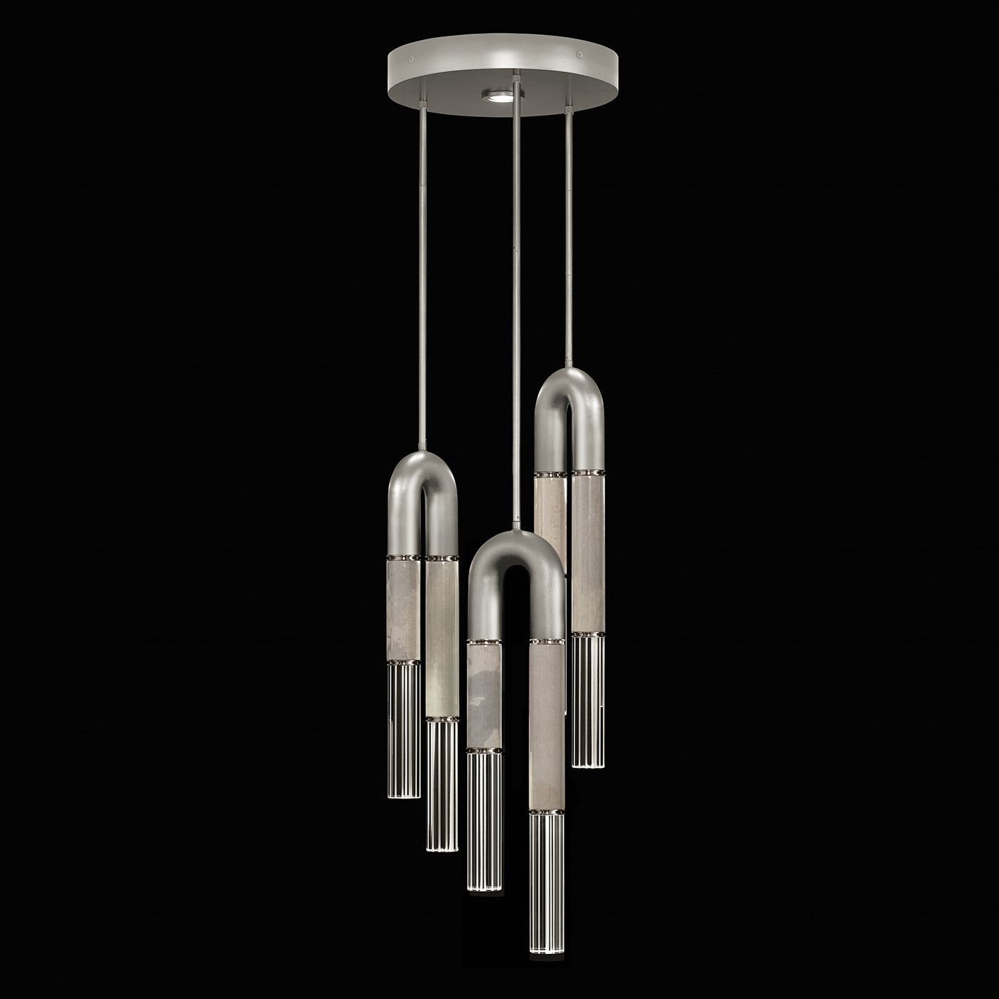 16-Inch Triple-Drop Glass Pendant / Silver Leaf / Nickel / Smoke