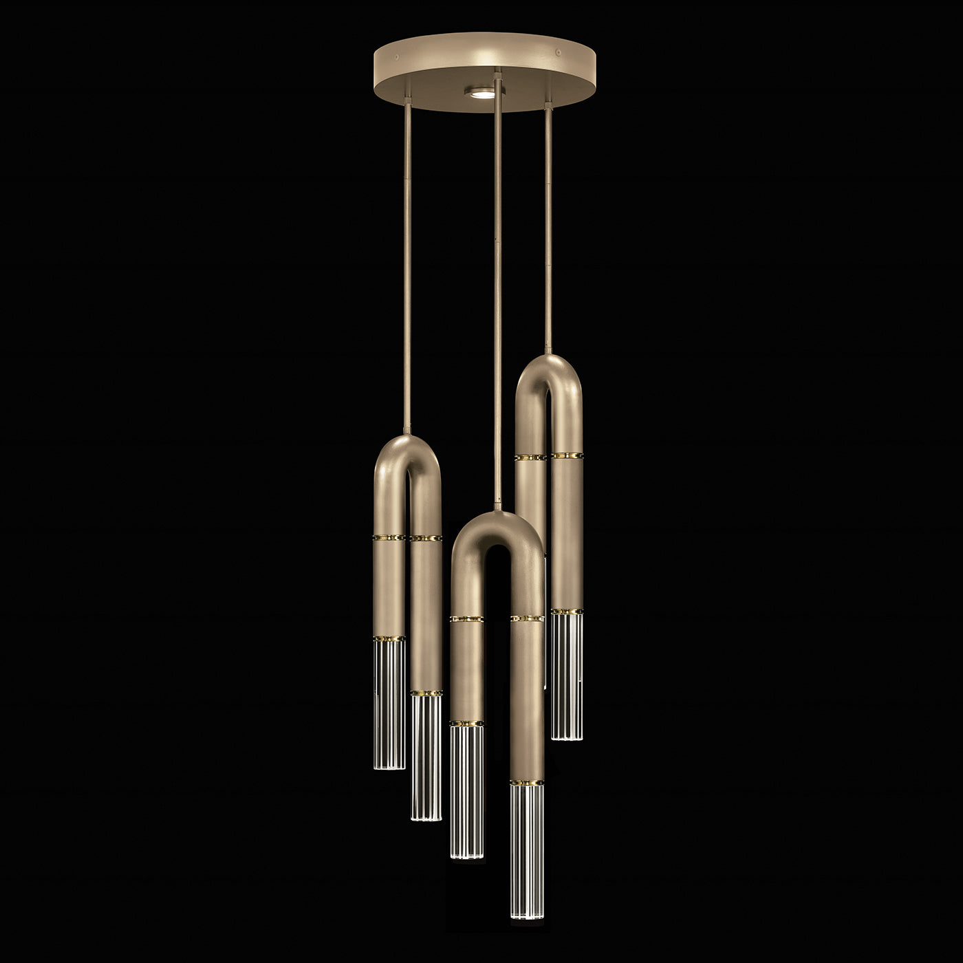 16-Inch Triple-Drop Glass Pendant / Soft Gold Leaf / Brass / No Parchment