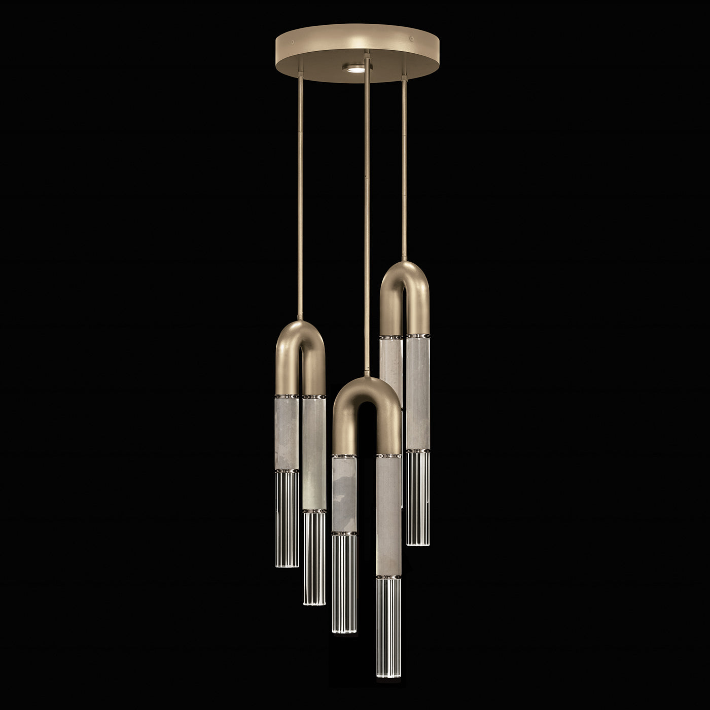 16-Inch Triple-Drop Glass Pendant / Soft Gold Leaf / Nickel / Smoke