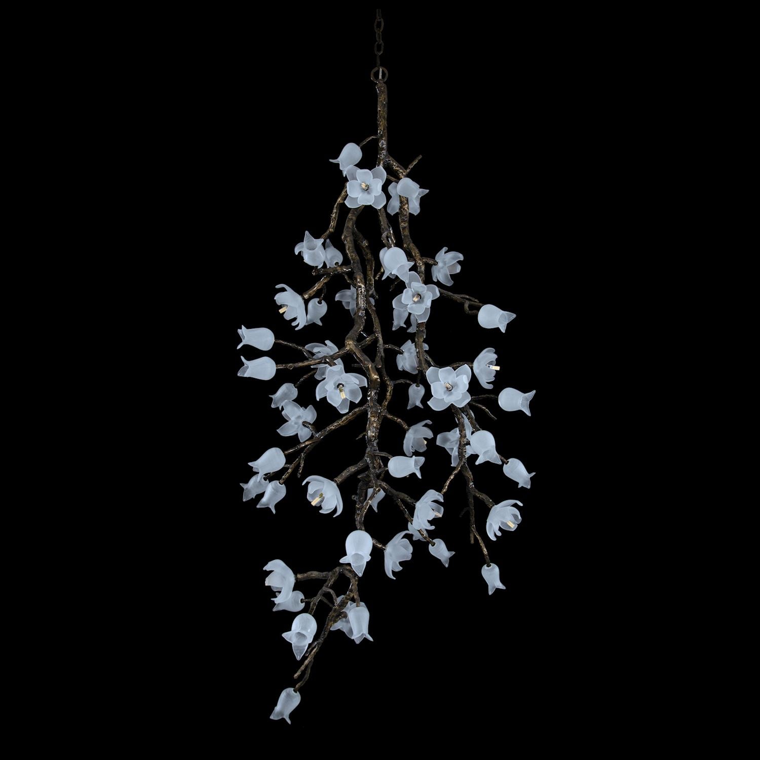 21-Light Bronze Floral Glass Chandelier
