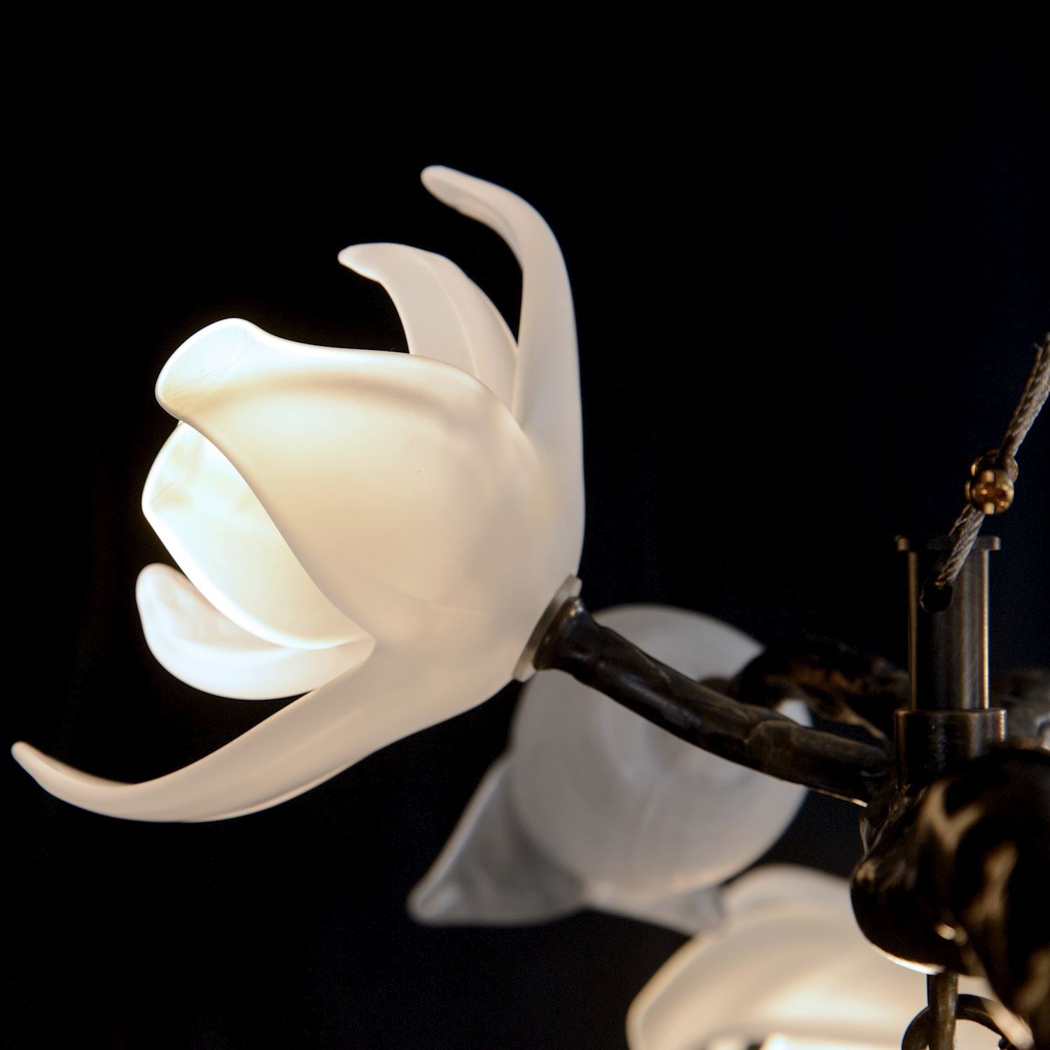 21-Light Bronze Floral Glass Chandelier
