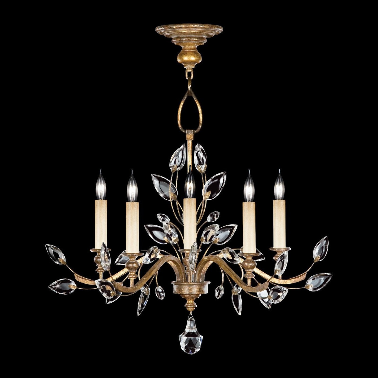 32-Inch Crystal Leaf Round Chandelier / Gold