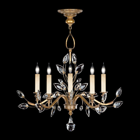 32-Inch Crystal Leaf Round Chandelier / Gold