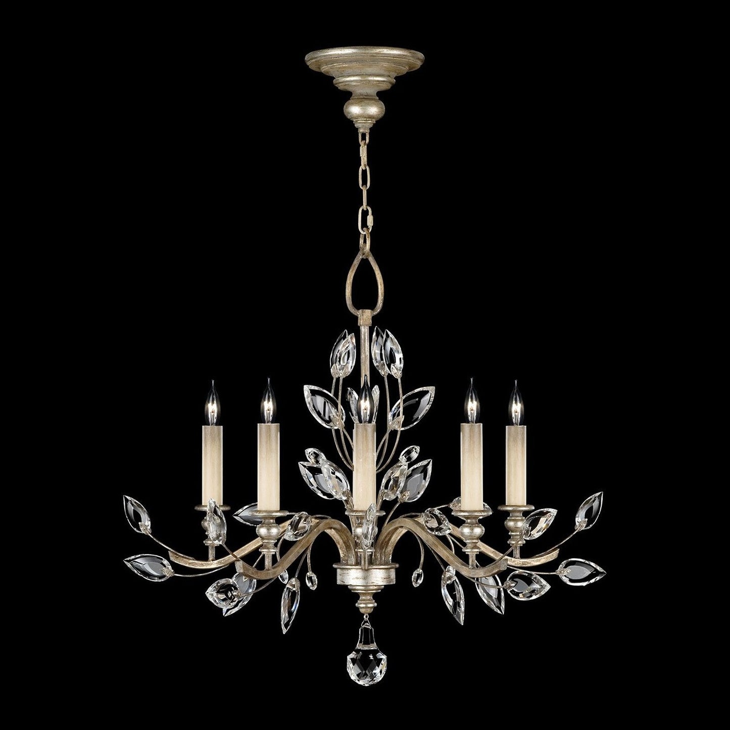 32-Inch Crystal Leaf Round Chandelier / Silver Leaf
