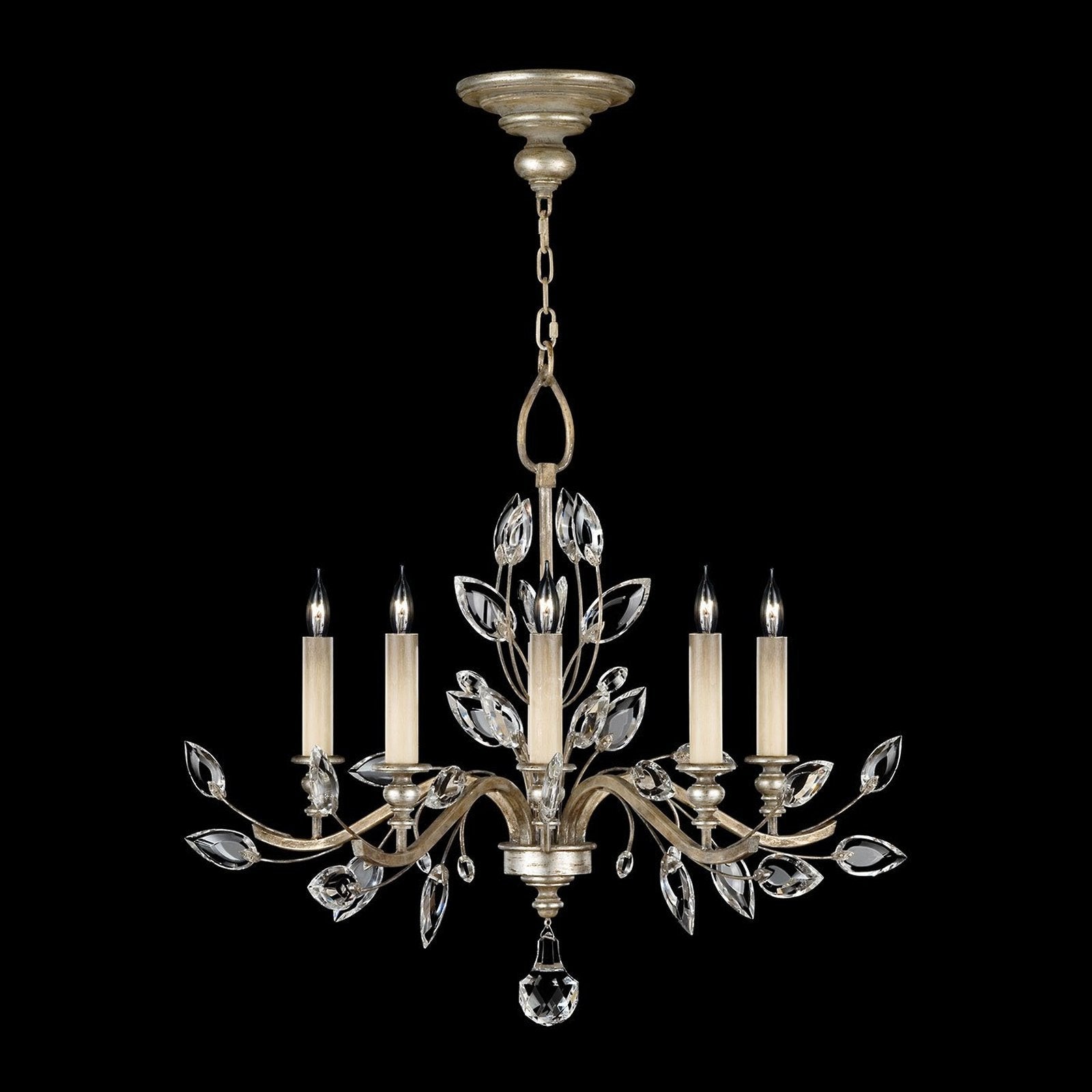 32-Inch Crystal Leaf Round Chandelier / Silver Leaf