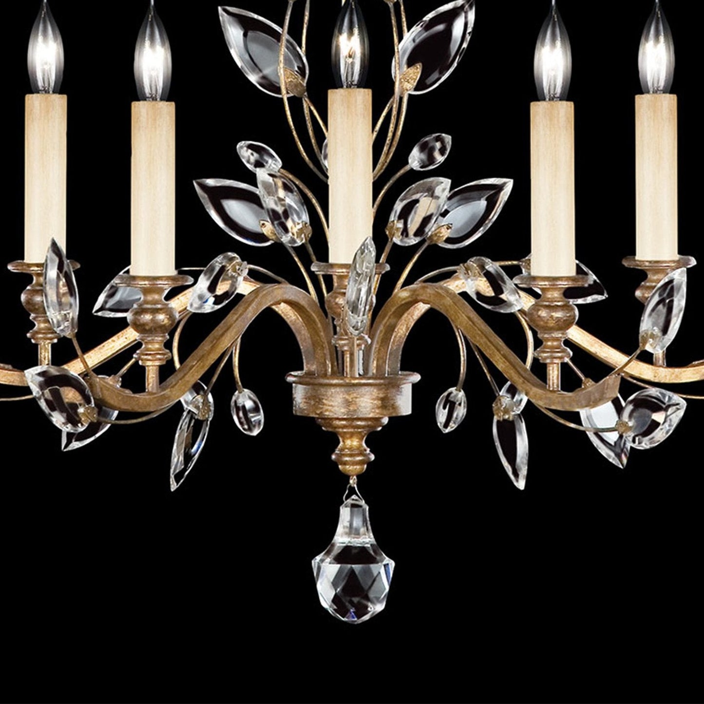 32-Inch Crystal Leaf Round Chandelier / Gold Leaf
