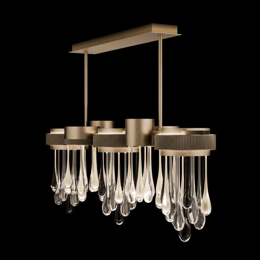56.25-Inch Glass Raindrop Linear Pendant / Ombre Silver/Silver Glass