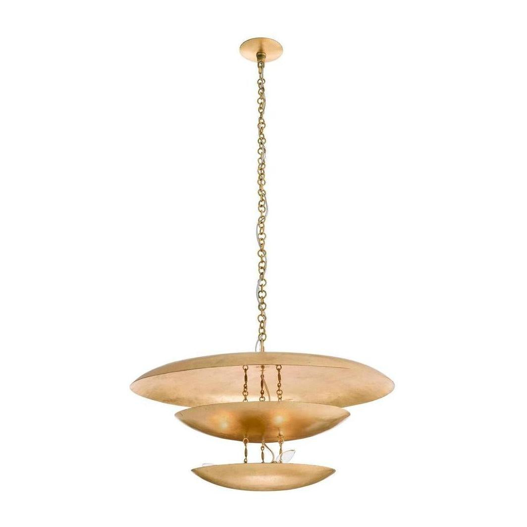 Eight-Light Gold Leaf Disc Chandelier