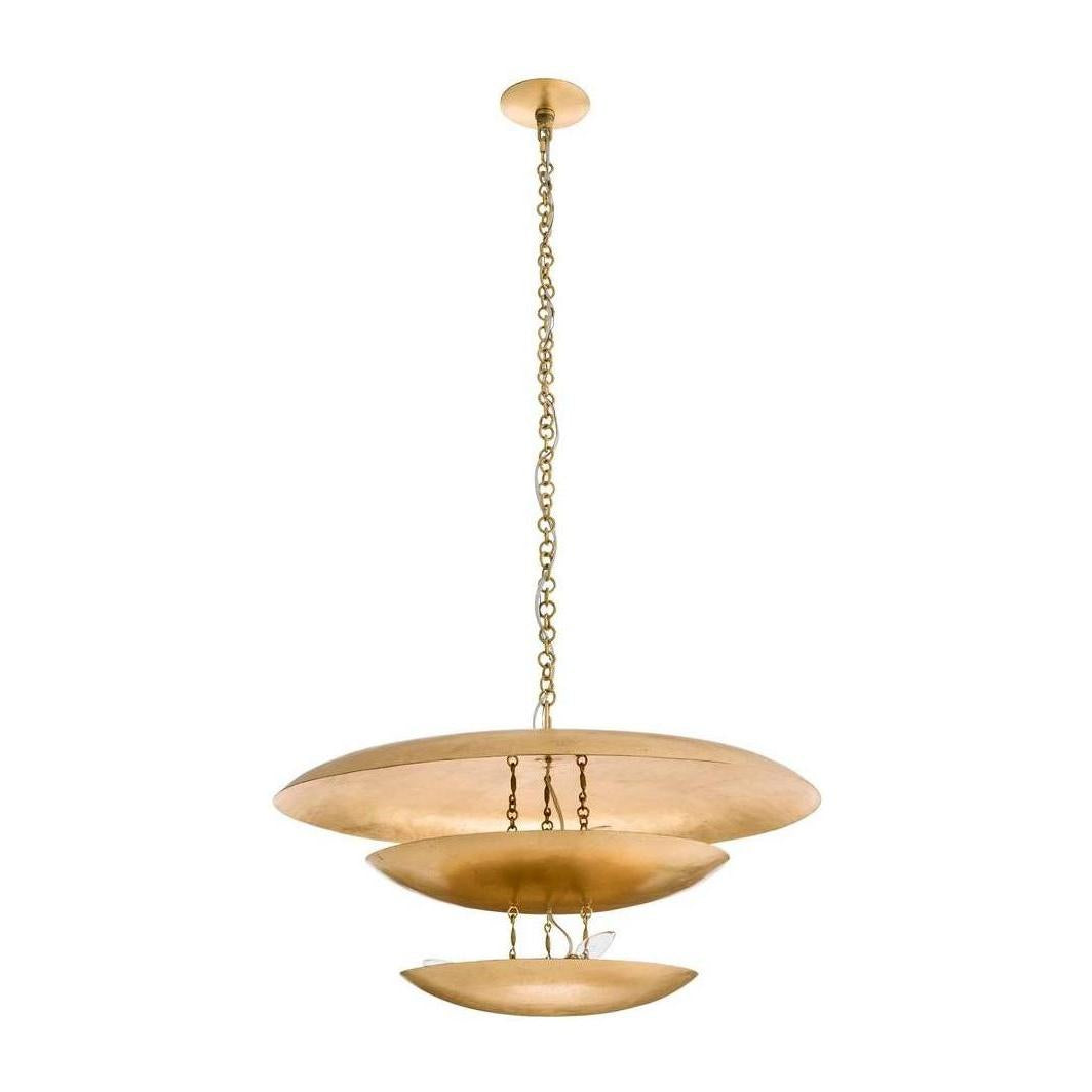Eight-Light Gold Leaf Disc Chandelier