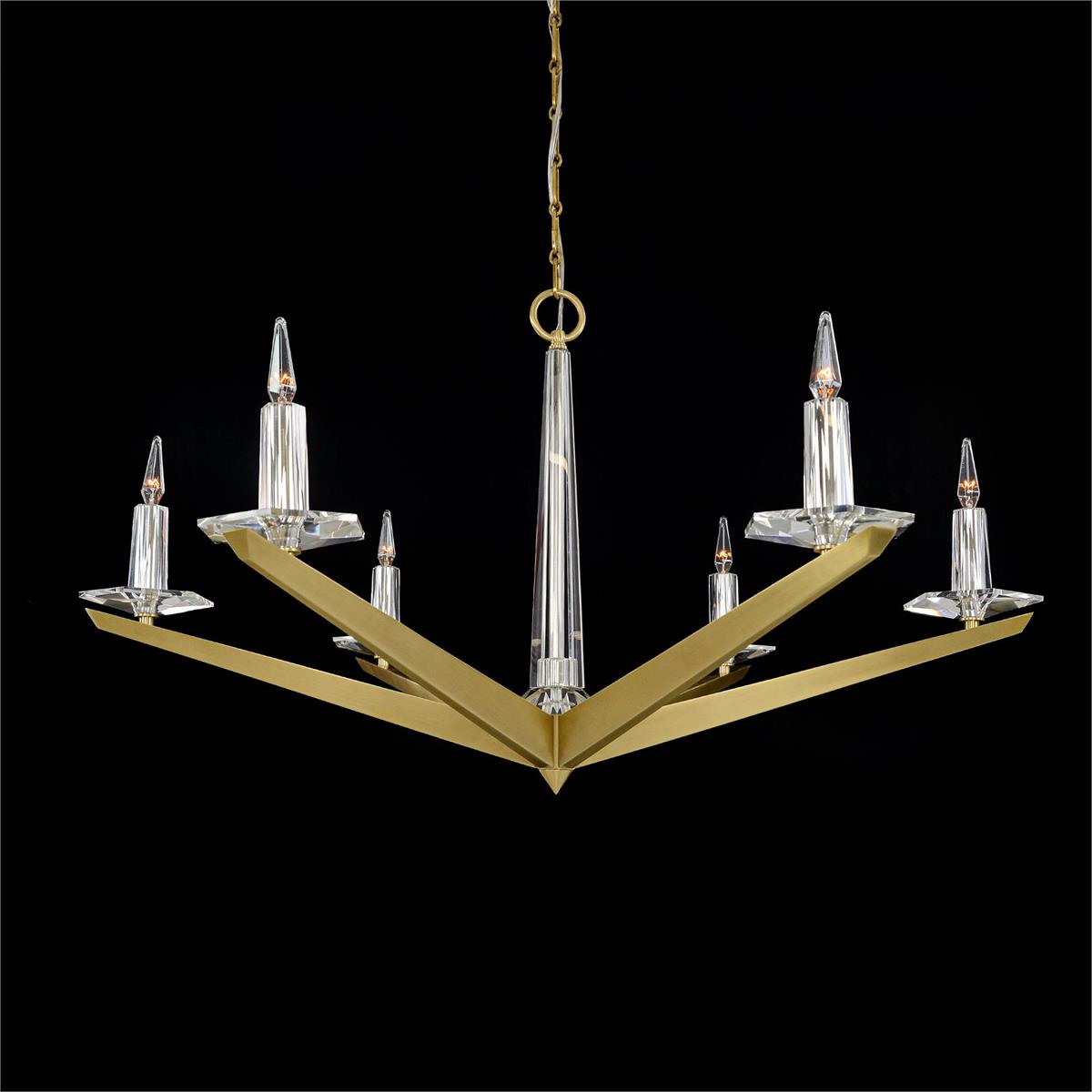 Large Six-Light Brass Crystal Chandelier / Default Title