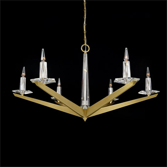 Large Six-Light Brass Crystal Chandelier / Default Title