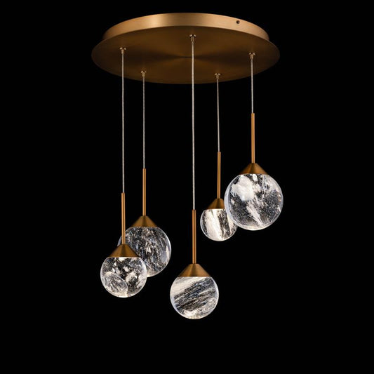 Optic Haze Crystal LED Multi-Light Pendant / Aged Brass