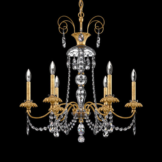 Six-Light Gold Brass Crystal Chandelier / Heirloom Gold
