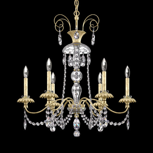 Six-Light Gold Brass Crystal Chandelier / Heirloom Silver